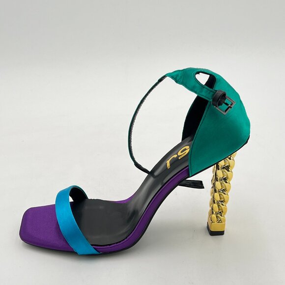FSJ Shoes - FSJ Women Flower Gold Metal Chain Chunky High Heels Ankle Strap Sandals Open Toe